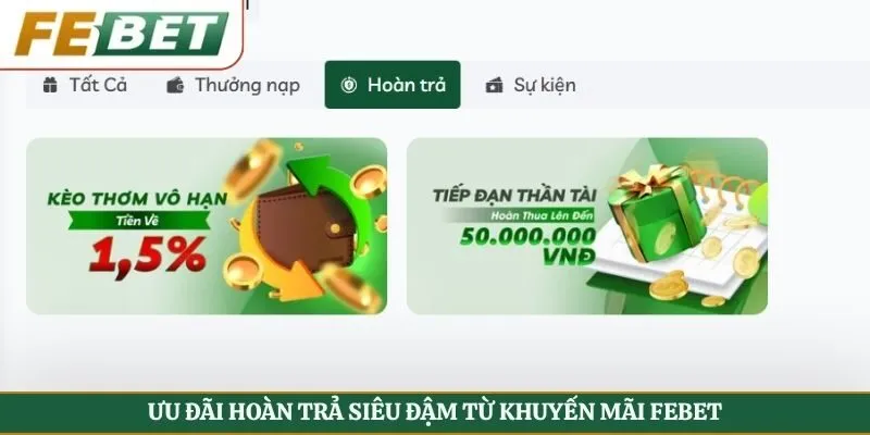 Ưu đãi hoàn trả siêu đậm từ khuyến mãi Febet